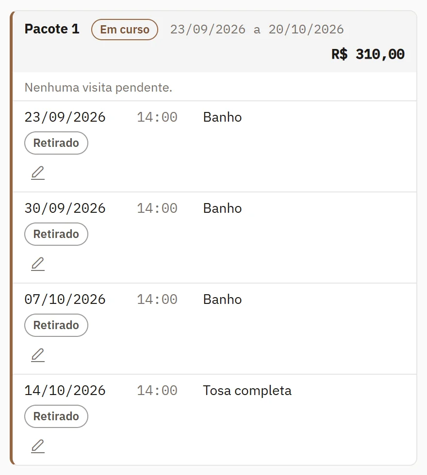 A assinatura de um pet, com os horários do mês